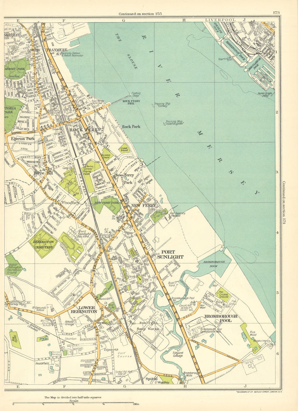 BIRKENHEAD Bebington Port Sunlight Bromborough Pool Rock Ferry 1935 old map