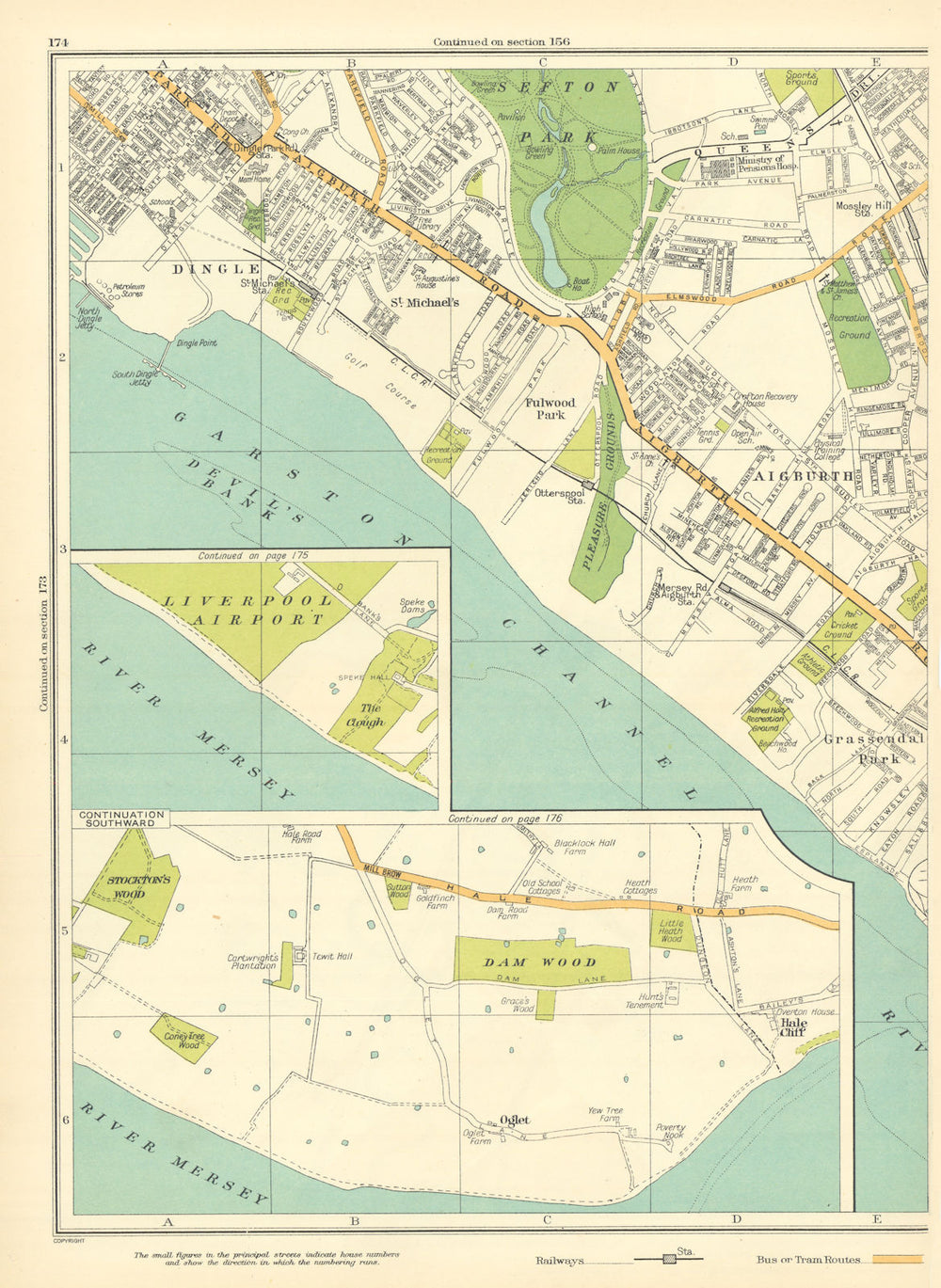 LIVERPOOL Mersey Dam Wood Oglet Fulwood Park Dingle Aigburth 1935 old map