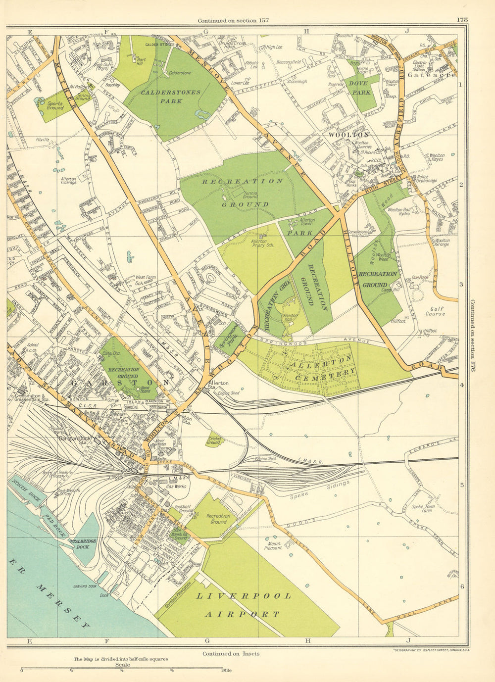 LIVERPOOL Garston Airport Calderstones Park Woolton Dove Park 1935 old map