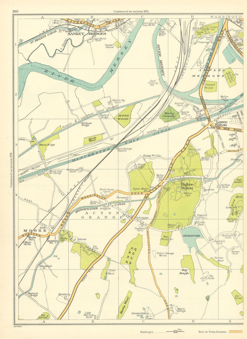 CHESHIRE Warrington Sankey Bridges Lower Higher Walton Mersey Moore 1935 map
