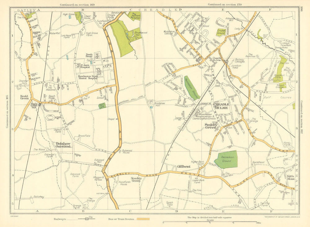 CHESHIRE Gillbent Smithy Green Cheadle Hulme Bolshaw Outwood Heald Grn 1935 map