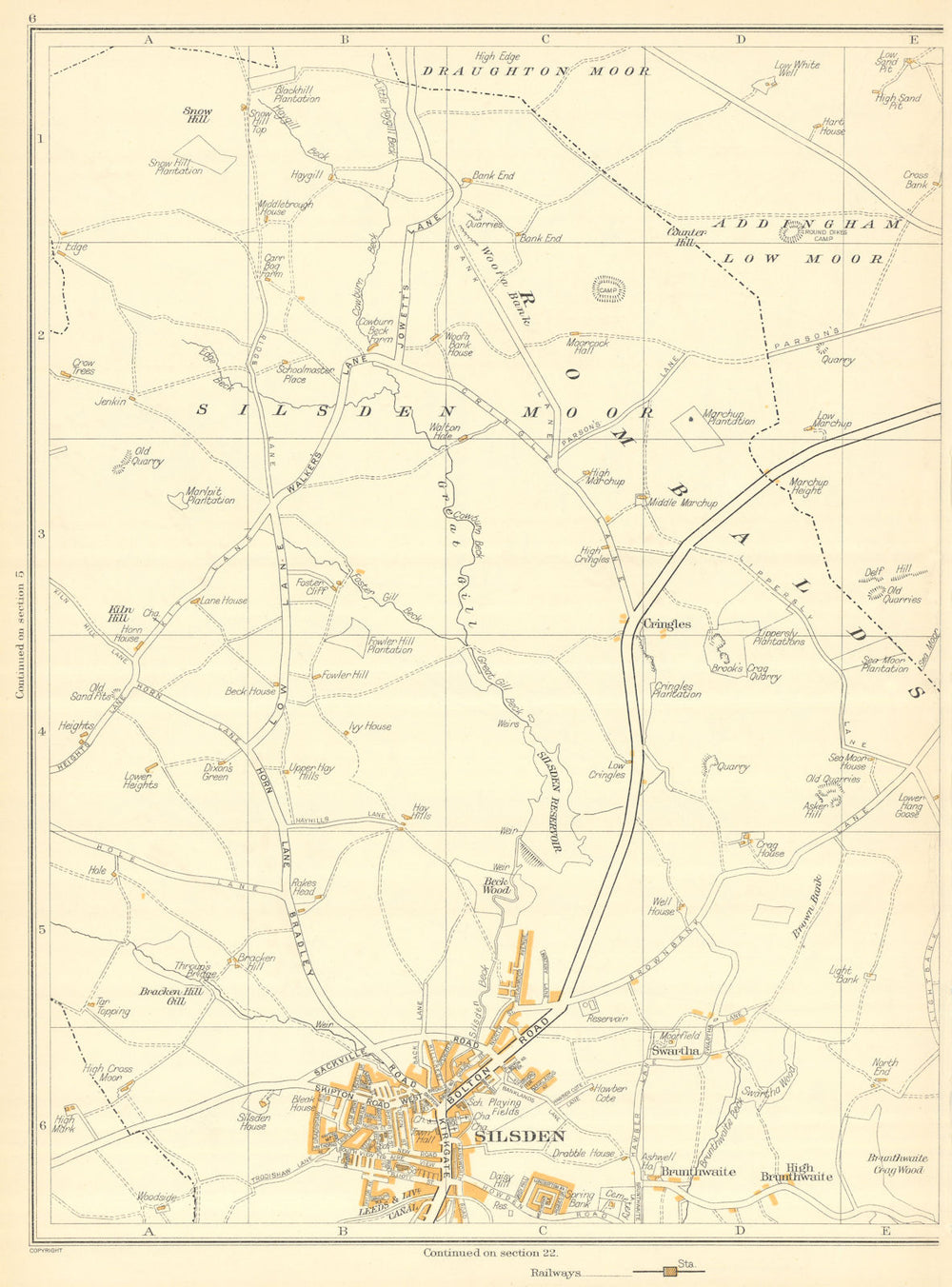 YORKSHIRE Silsden Draughton Moor Brunthwaite Cringles Addingham 1935 old map