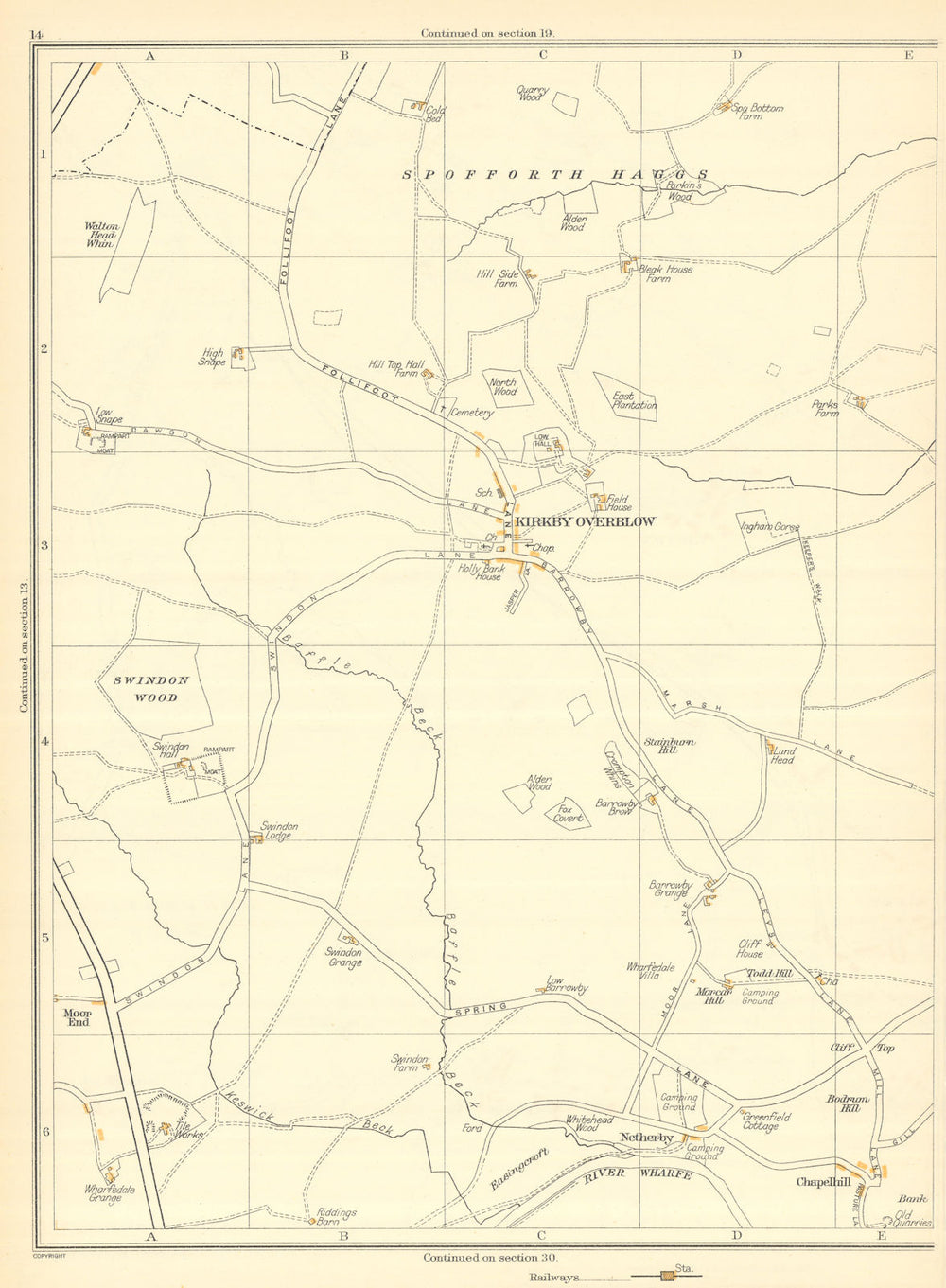 KIRKBY OVERBLOW Spofforth Haggs Netherby Chapelhill Spacey Houses 1935 old map