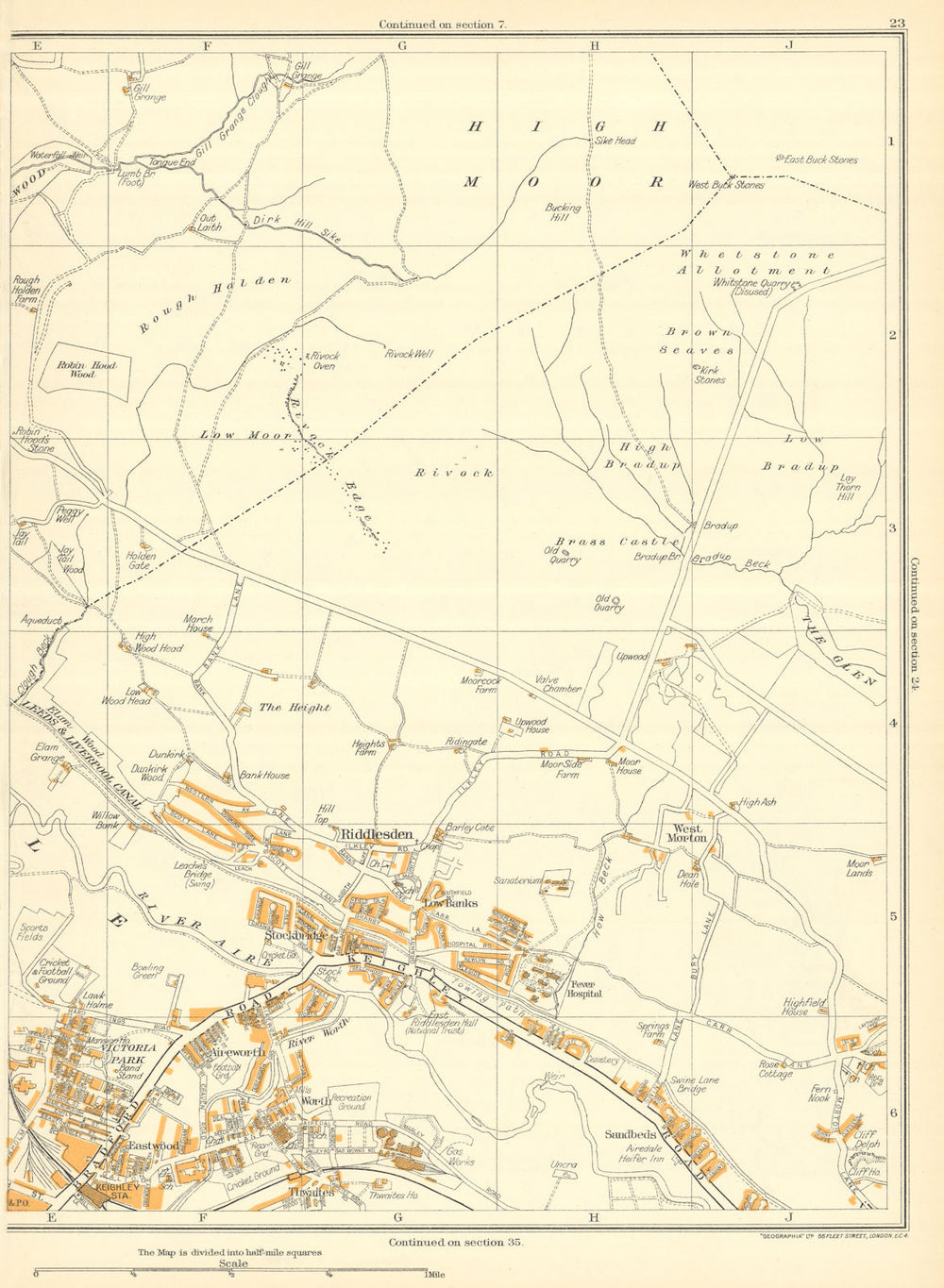 KEIGHLEY Aireworth Rivock The Height Riddlesden Sandbeds Stockbridge 1935 map
