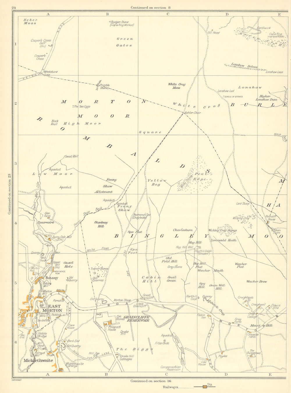 YORKSHIRE East Morton Bingley Rombalds Micklethwaite Green Gates Botany 1935 map