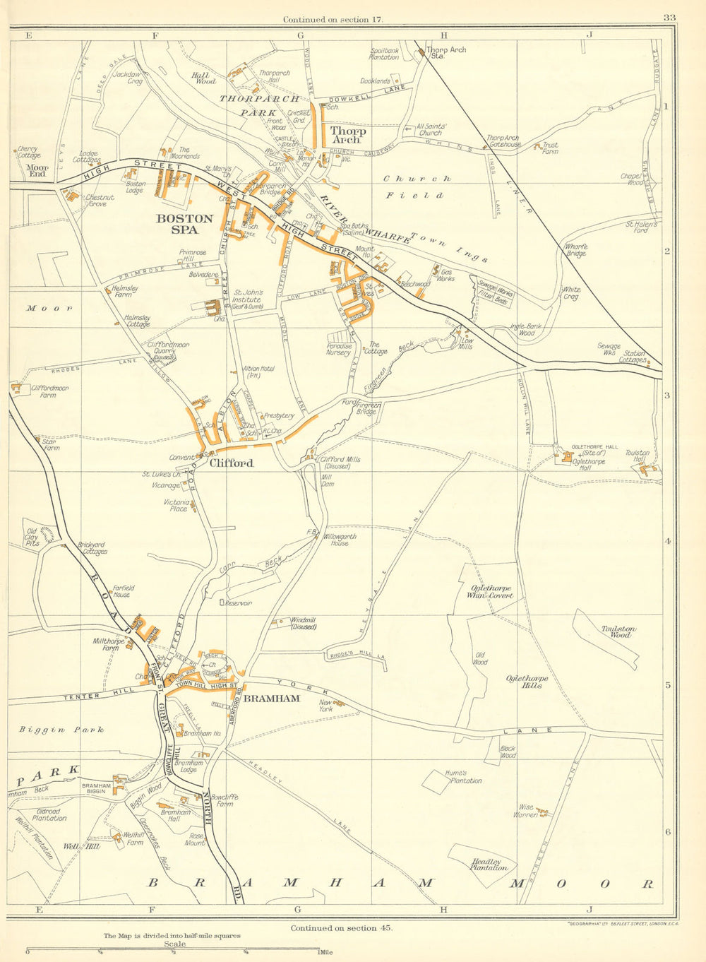 YORKSHIRE Boston Spa Bramham Bramham Moor Clifford Thorp Arch 1935 old map