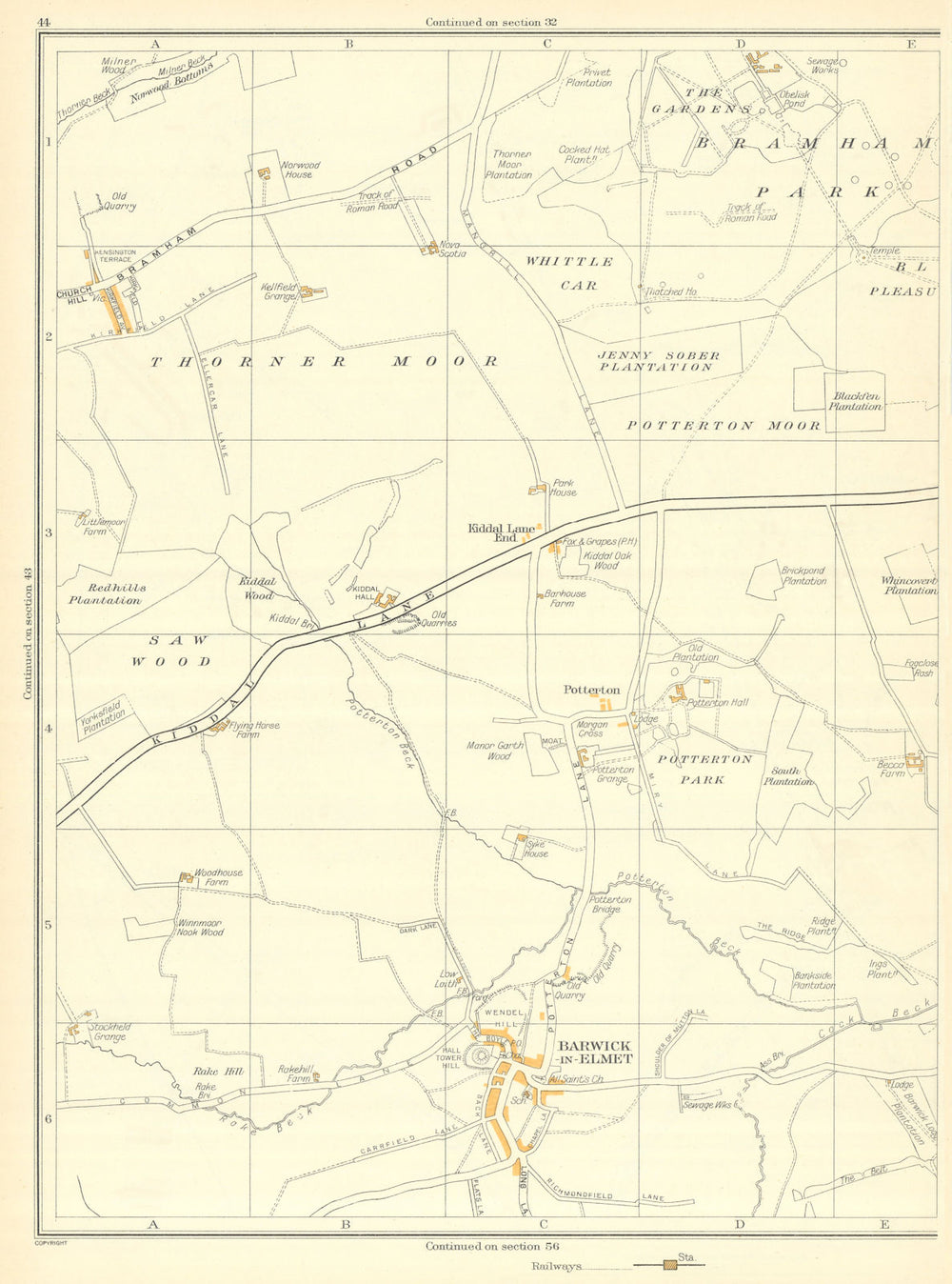 YORKSHIRE Thorner Moor Bramham Potterton Kiddal Wood Barwick-in-Elmet 1935 map