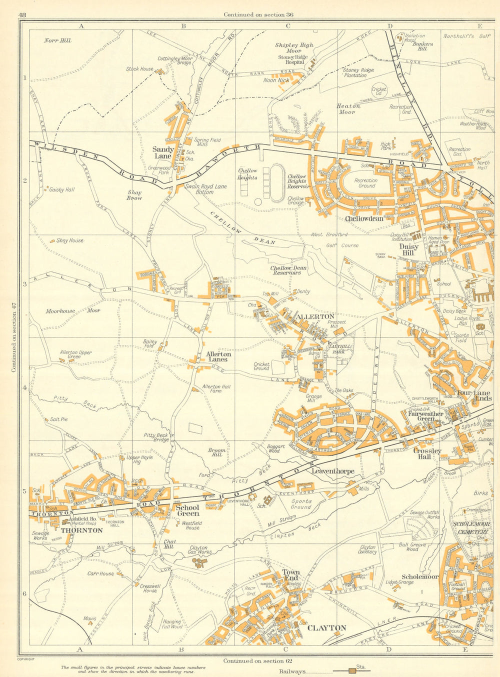 BRADFORD Clayton Scholemoor Thornton Chellowdean Leaventhorpe Allerton 1935 map