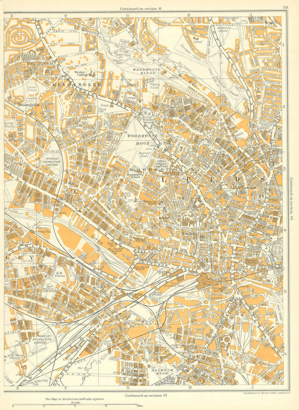 LEEDS Woodhouse Moor Woodhouse Broomfields Headingley Armley 1935 old map