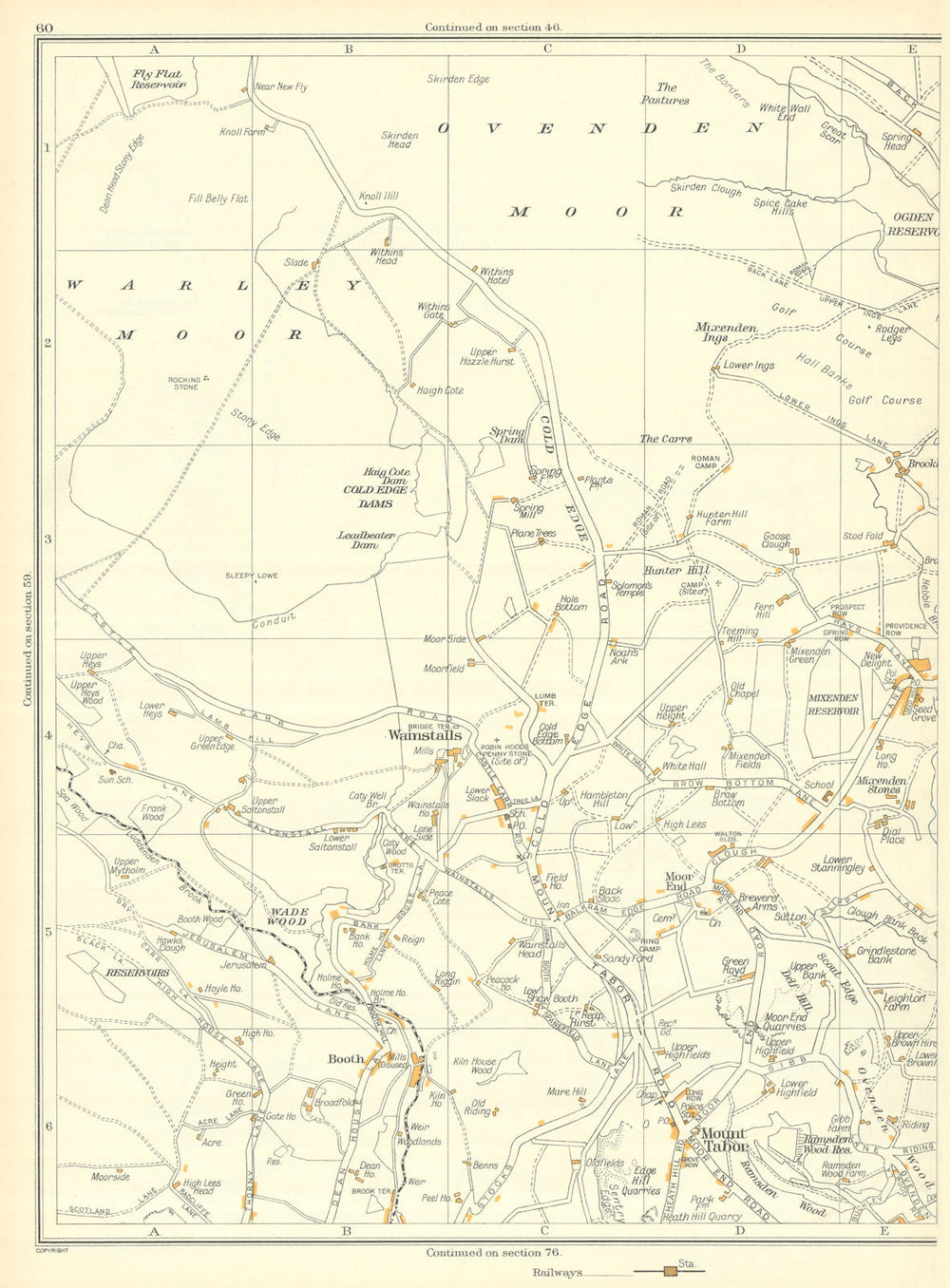 YORKSHIRE Ovenden Moor Warley Moor Wade Wood Mount Tabor Wainstalls 1935 map