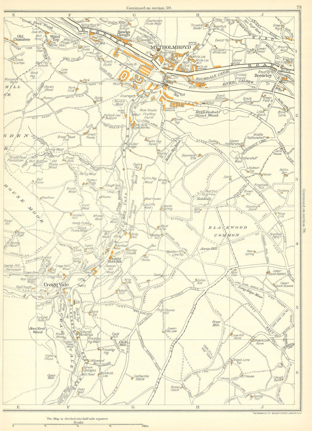 YORKSHIRE Blackwood Crowhill Hove Yard Wood Cragg Vale Mytholmroyd 1935 map