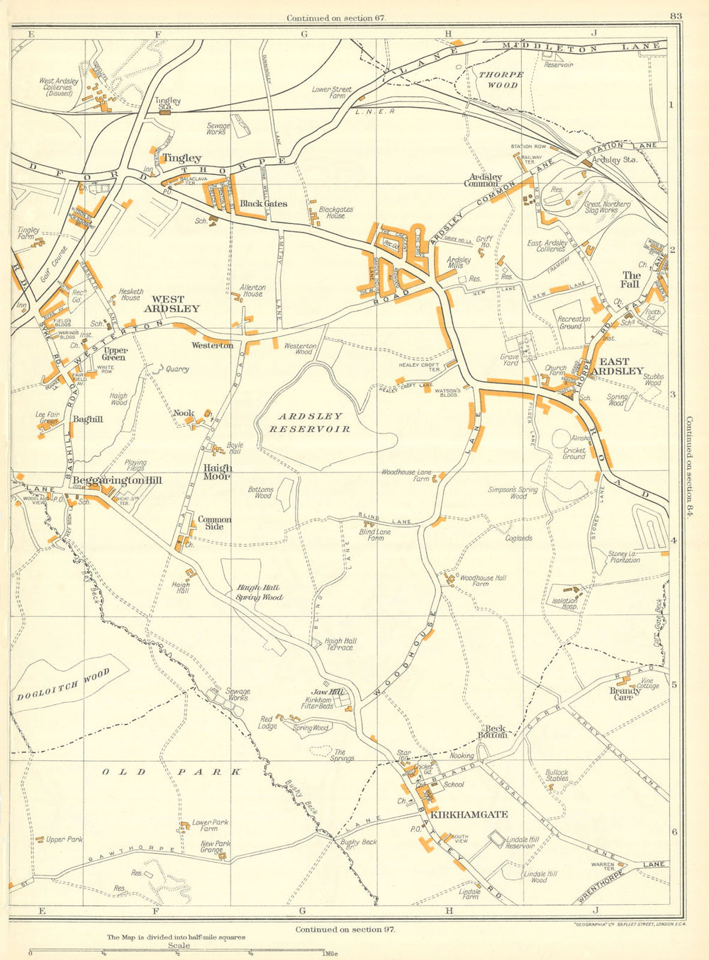 YORKSHIRE Kirkhamgate West East Ardsley Thorpe Wood Beggarington Hill 1935 map