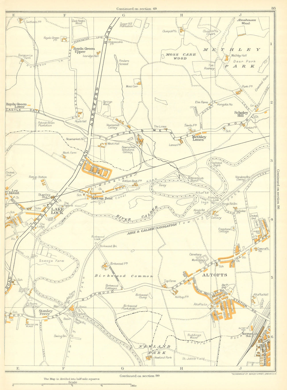 YORKSHIRE Methley Hall Altofts Newland Lee Mt Lake Lock Stanley 1935 old map