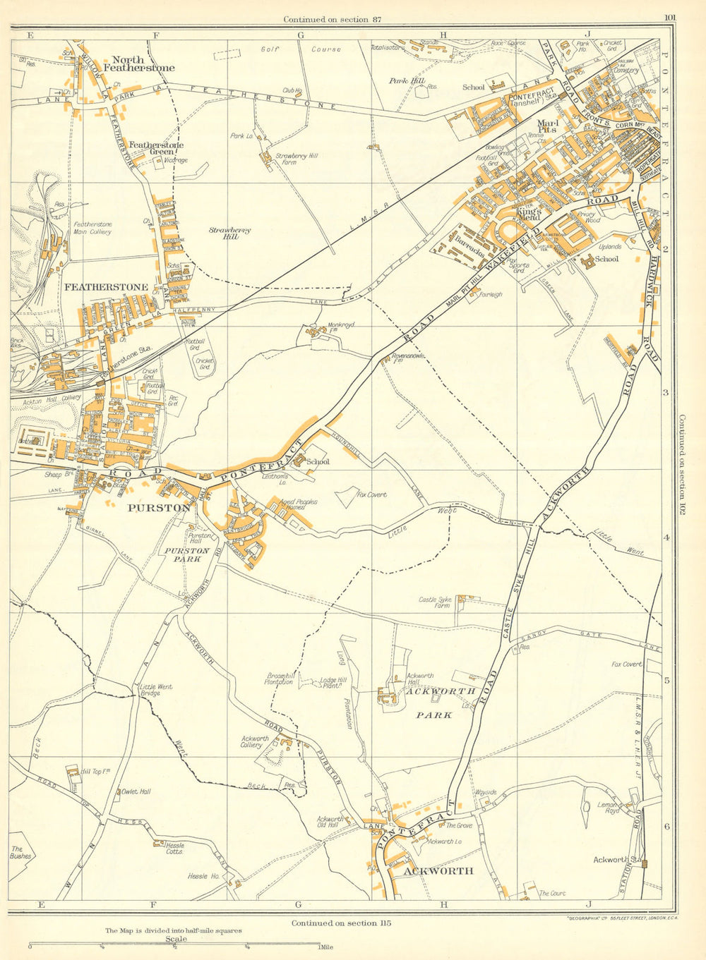 PONTEFRACT Purston Ackworth Featherstone Fox Covert King's Mead 1935 old map