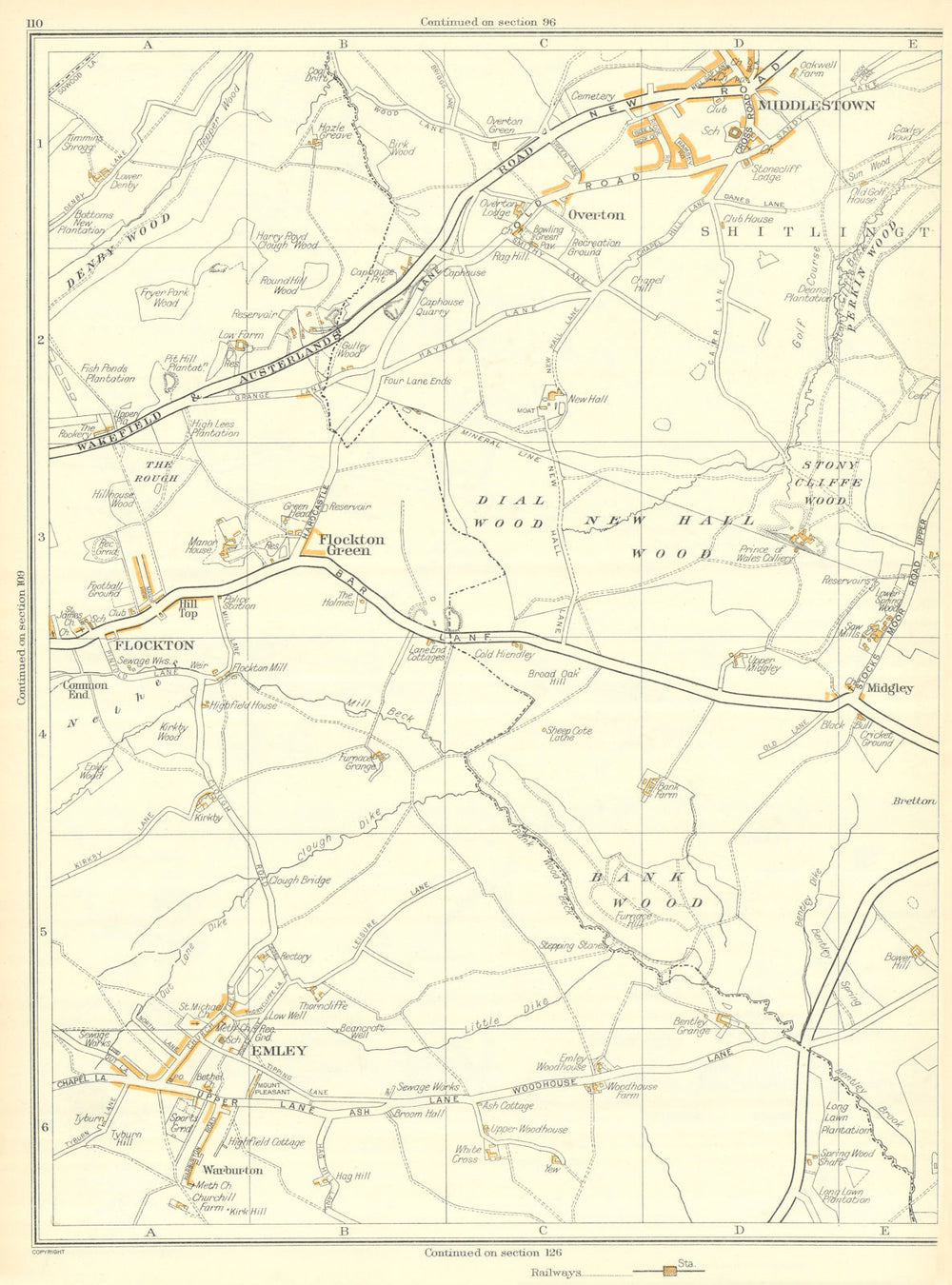 YORKSHIRE Flockton Emley Stony Cliffe Wood Overton Middlestown 1935 old map