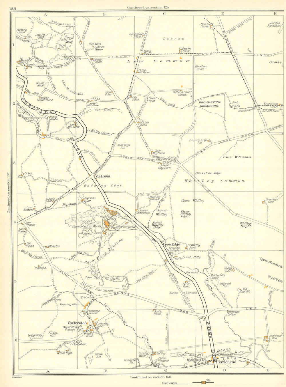 YORKSHIRE Carlecotes Crow Edge Whams Victoria Birds Edge Maythorn 1935 old map