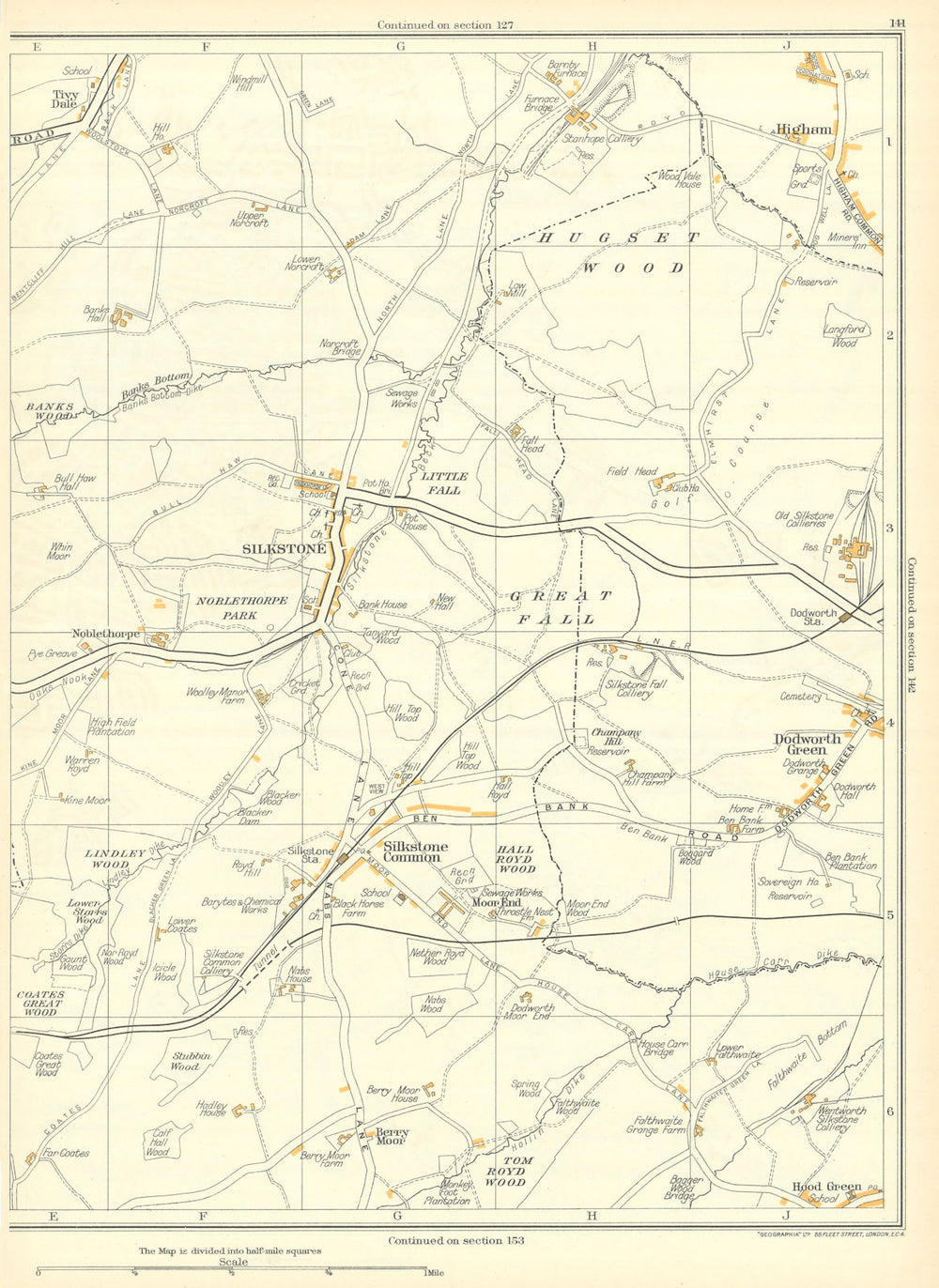 DODWORTH GREEN Silkstone Common Lindley Higham Noblethorpe Cawthorne 1935 map