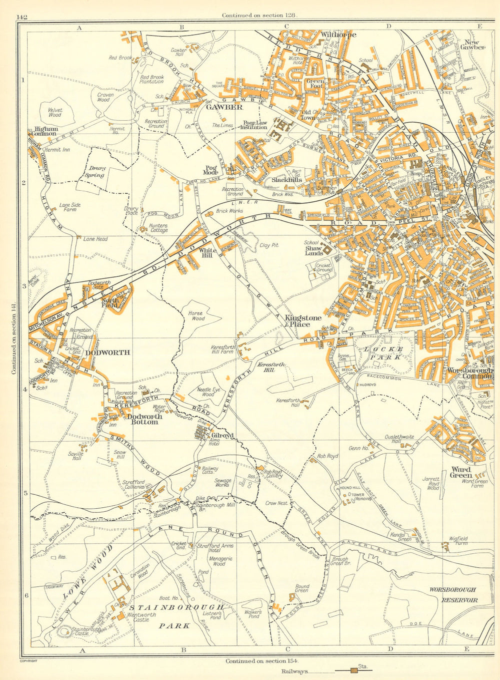 BARNSLEY Dodworth Worsborough Ward Gn Kingstone Gawber Keresforth Hill 1935 map