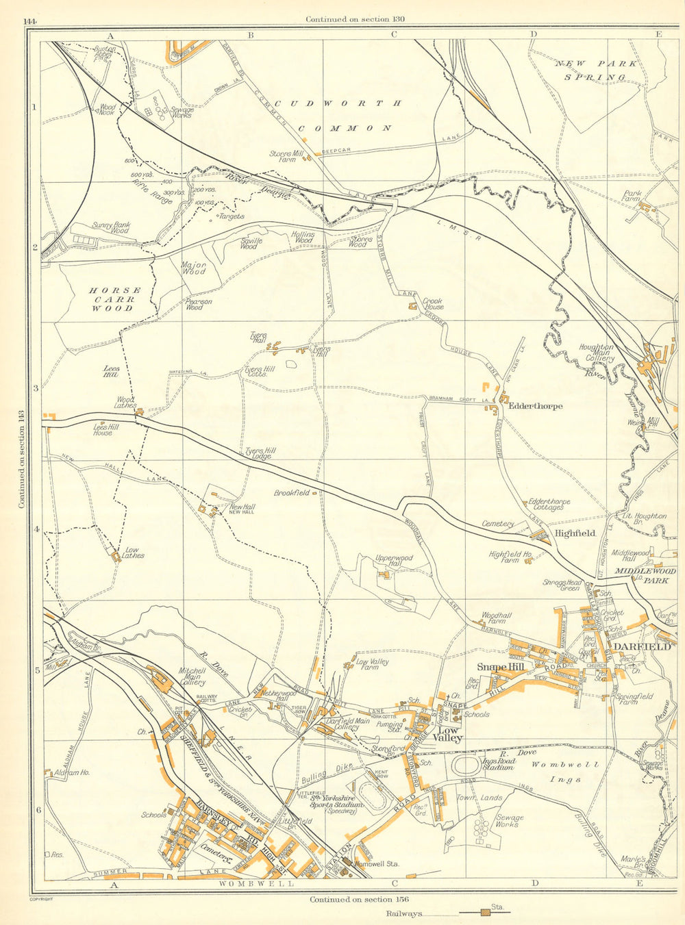 DARFIELD Low Valley Snape Hill Edderthorpe Cudworth Wombwell Ardsley 1935 map