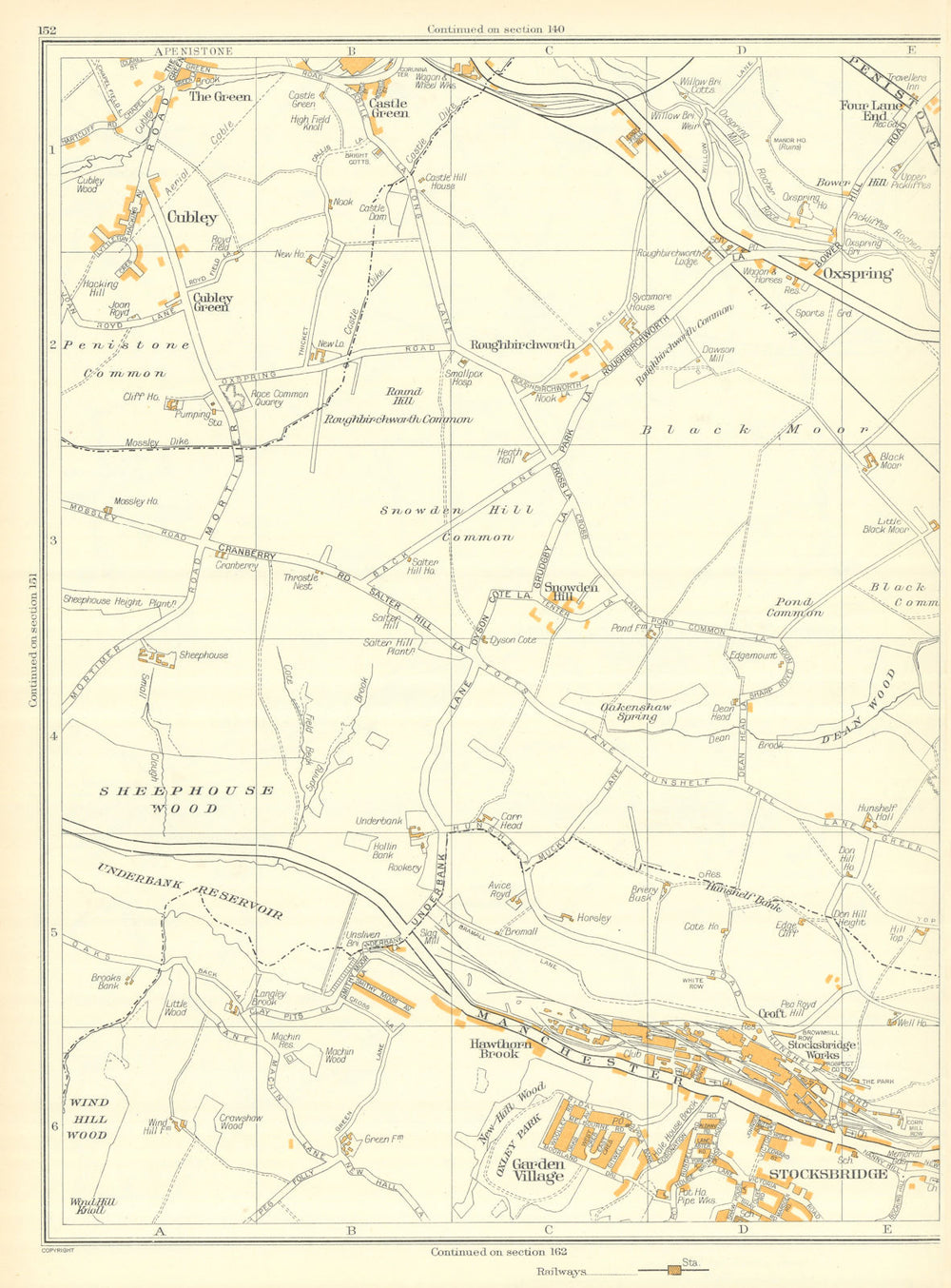 YORKS Stockbridge Gdn Village Snowden Hill Cubley Penistone Oxspring 1935 map