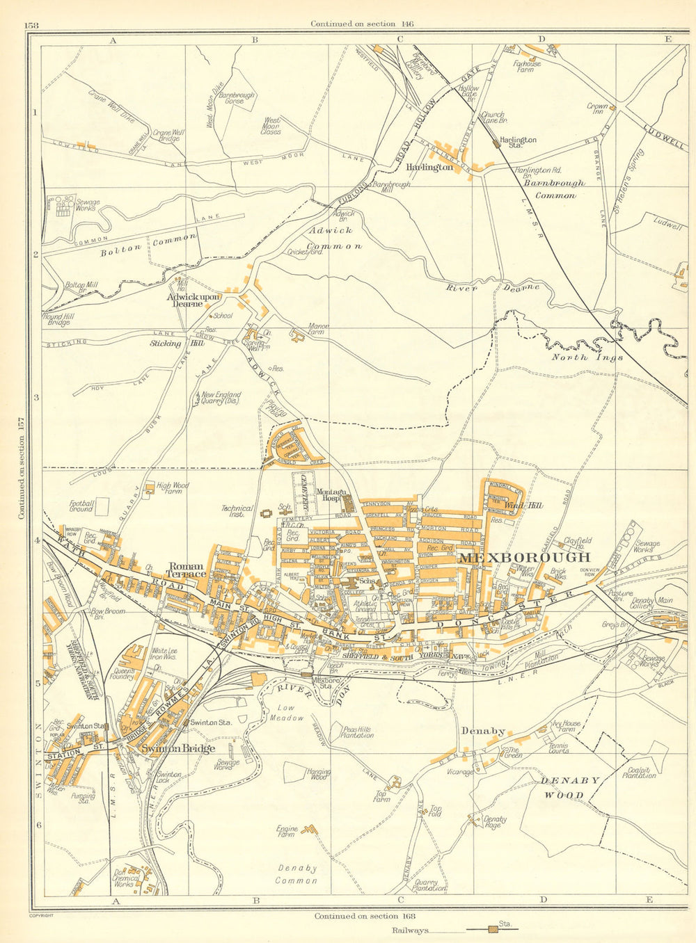 MEXBOROUGH Denaby Main Swinton Bridge Adwick upon Dearne Harlington 1935 map