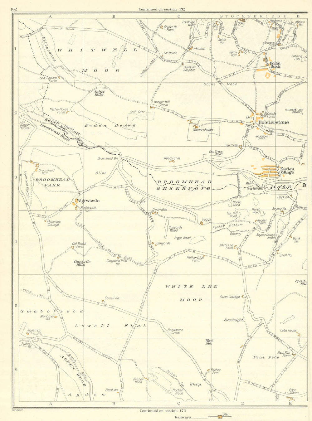 YORKSHIRE Bolstrestone Stocksbridge Broomhead Ewden Village Hollin Busk 1935 map