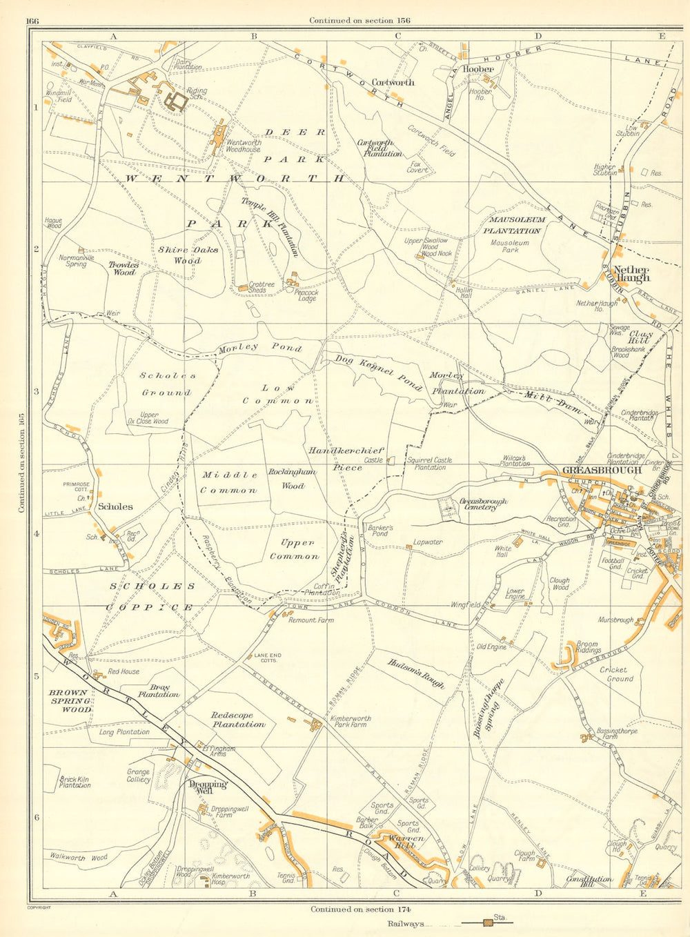 ROTHERHAM Greasebrough Wingfield Kimberworth Park Nether Haugh 1935 old map