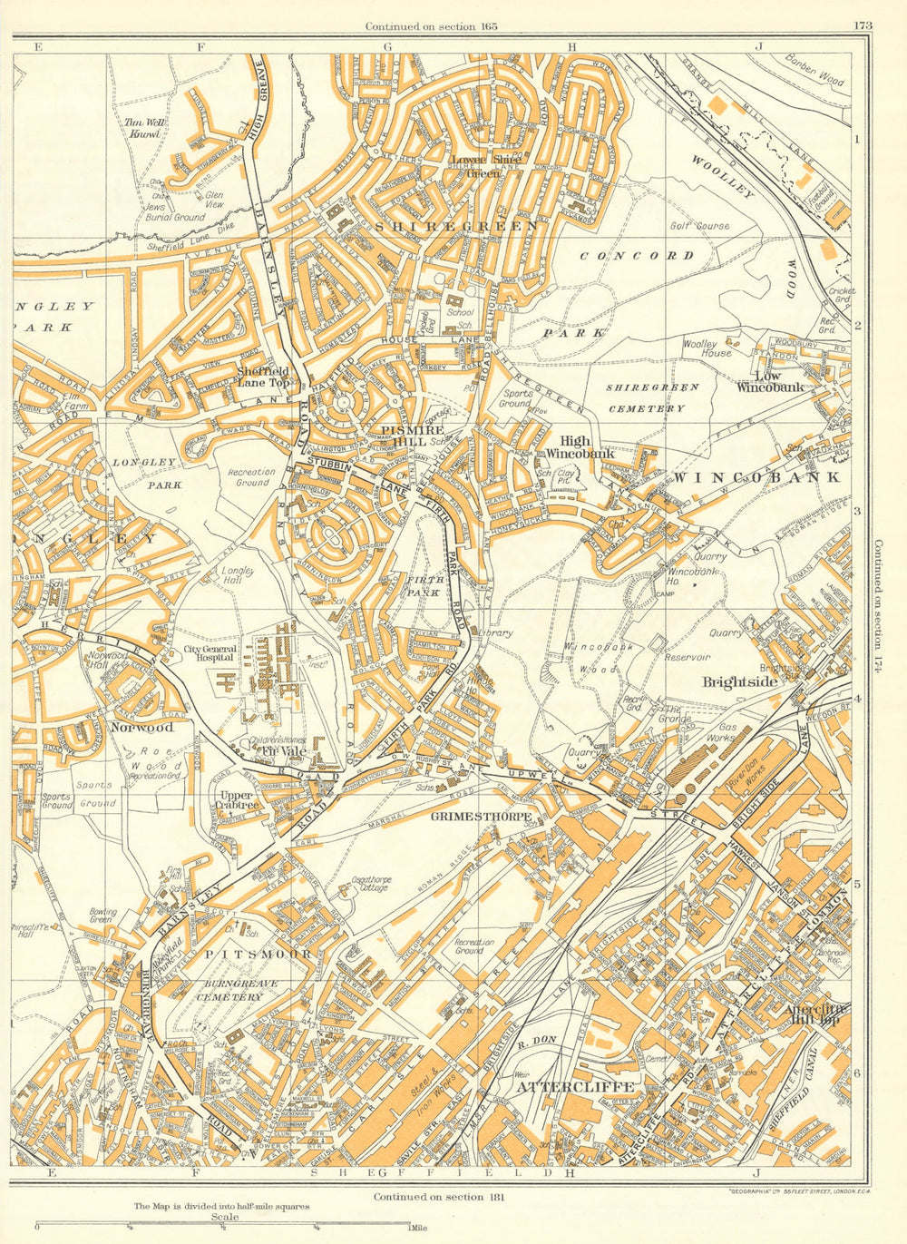 SHEFFIELD Wincobank Grimesthorpe Attercliffe Shiregreen Longley 1935 old map
