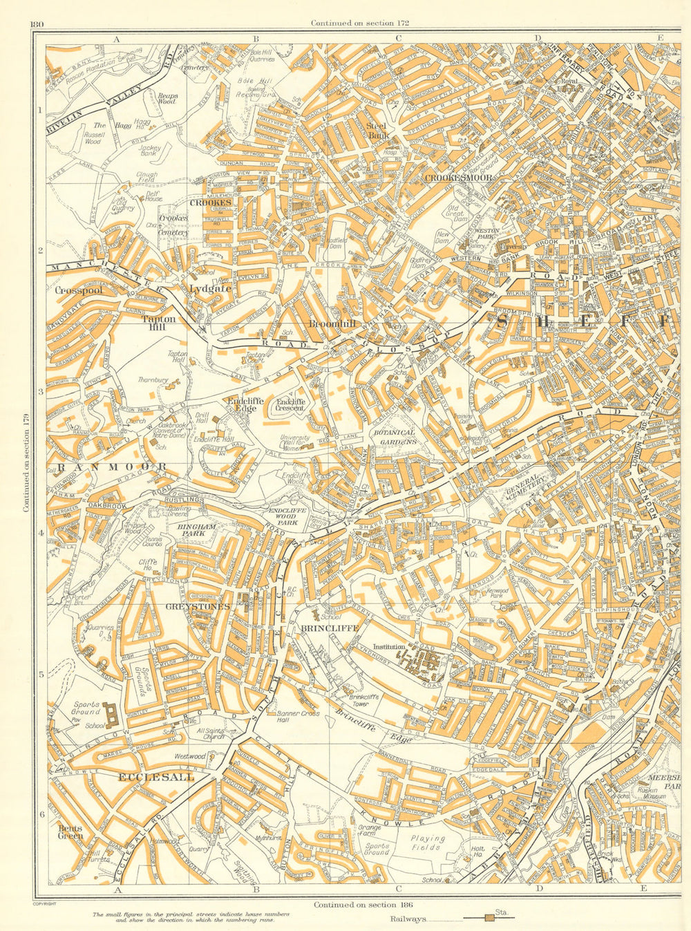 SHEFFIELD Ranmoor Ecclesall Brincliffe Tapton Hill Sharrow Crookesmoor 1935 map