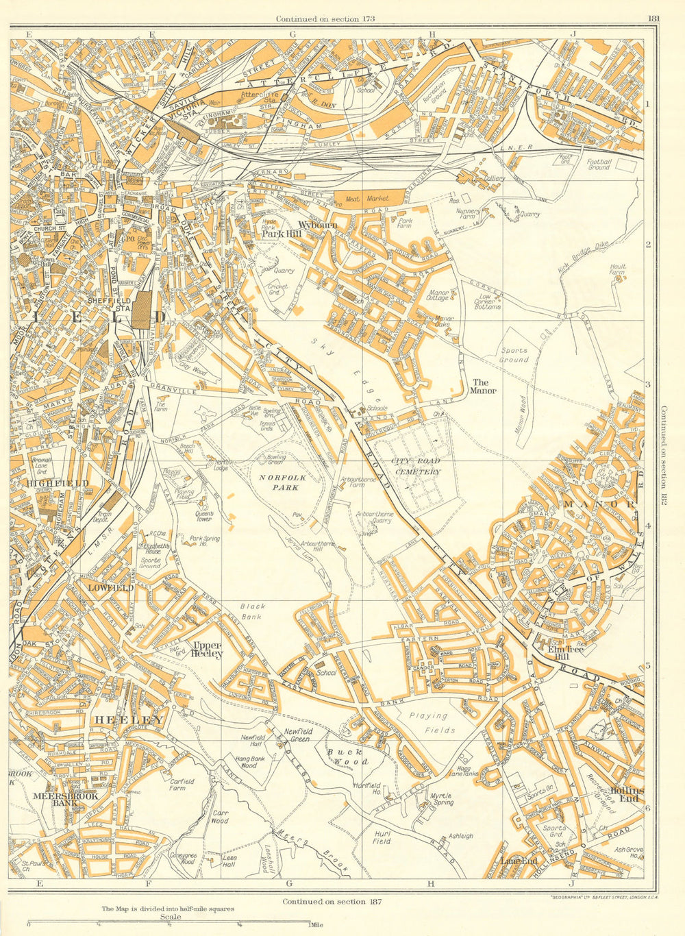 SHEFFIELD Heeley Highfield Arbourthorne Burngreave Manor Estate 1935 old map