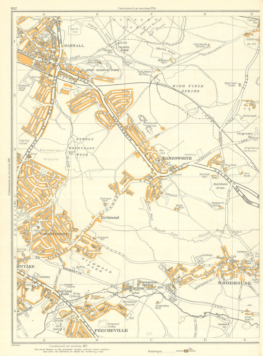 SHEFFIELD Woodhouse Handsworth Richmond Darnall Frecheville Catcliffe 1935 map