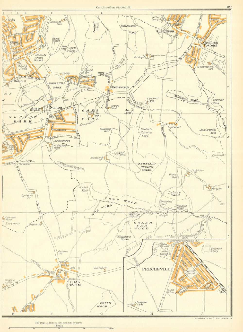 SHEFFIELD Dronfield Coal Aston Frecheville Gleadless Norton Woodseats 1935 map