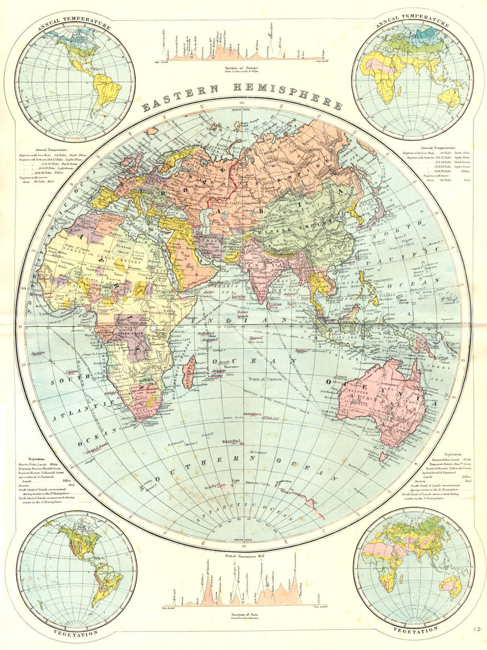 WORLD. Eastern Hemisphere. Bacon 1895 old antique vintage map plan chart