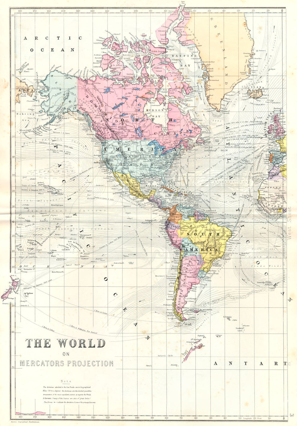 WORLD. The World on Mercators Projection - West Sheet. Bacon 1895 old map
