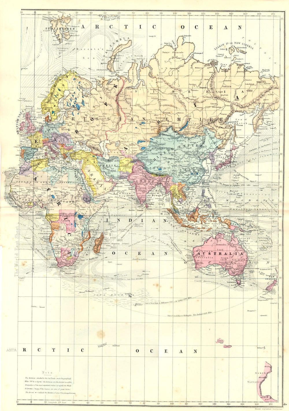 WORLD. The World on Mercators Projection - East Sheet. Bacon 1895 old map