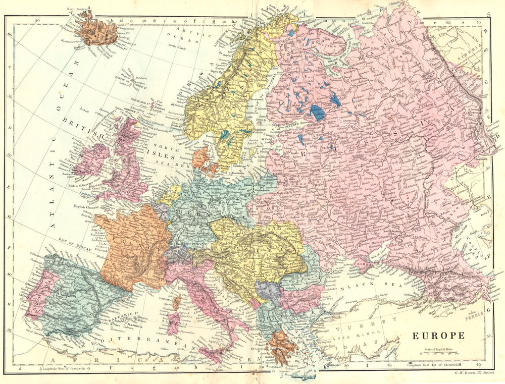 EUROPE. Europe. Bacon 1895 old antique vintage map plan chart