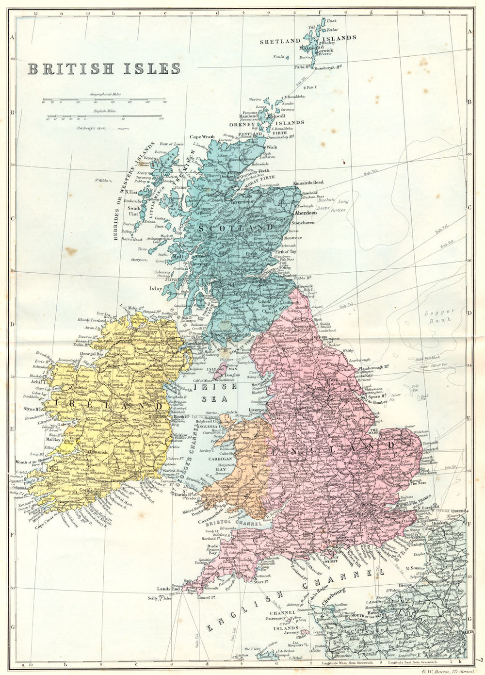 UK. British Isles. Bacon 1895 old antique vintage map plan chart