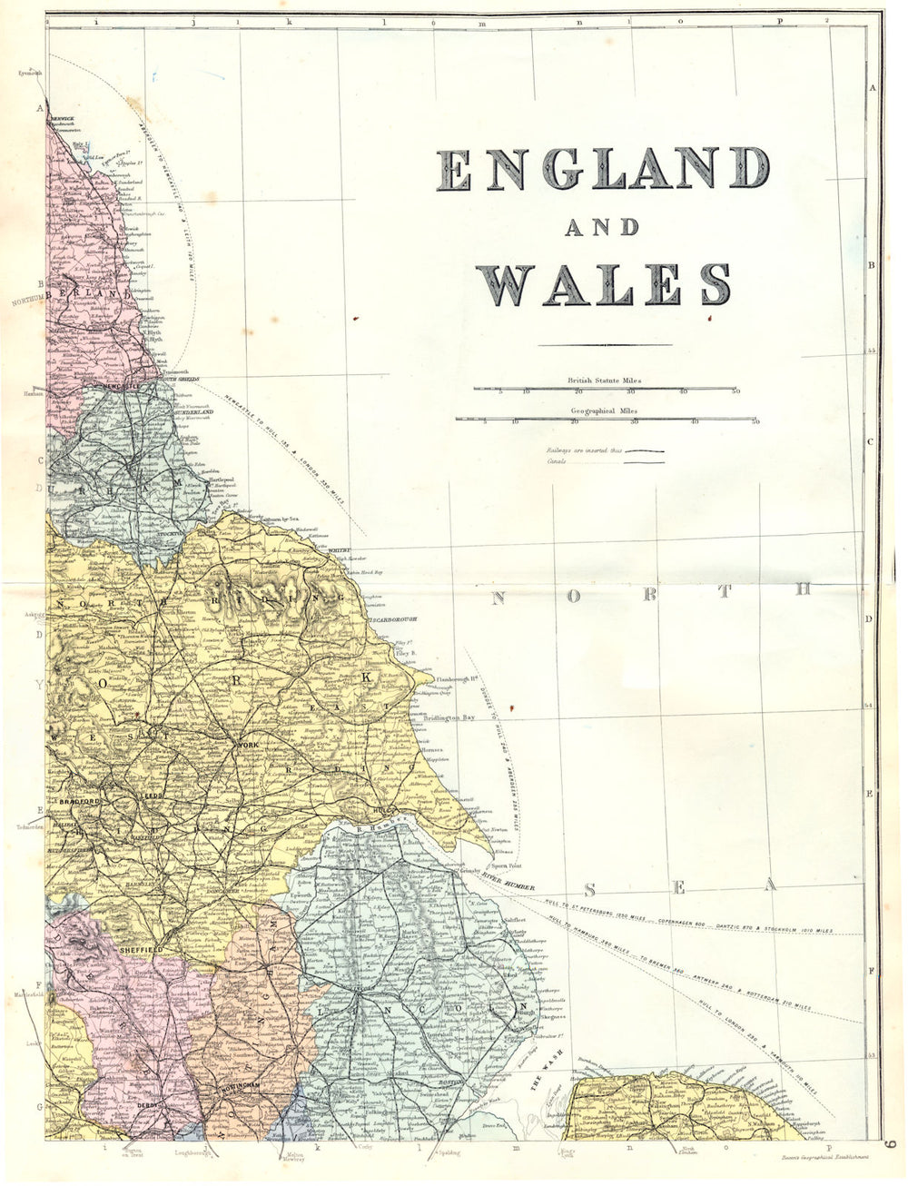 ENGLAND. North-East sheet. Lincolnshire Yorkshire Wash. Bacon 1895 old map