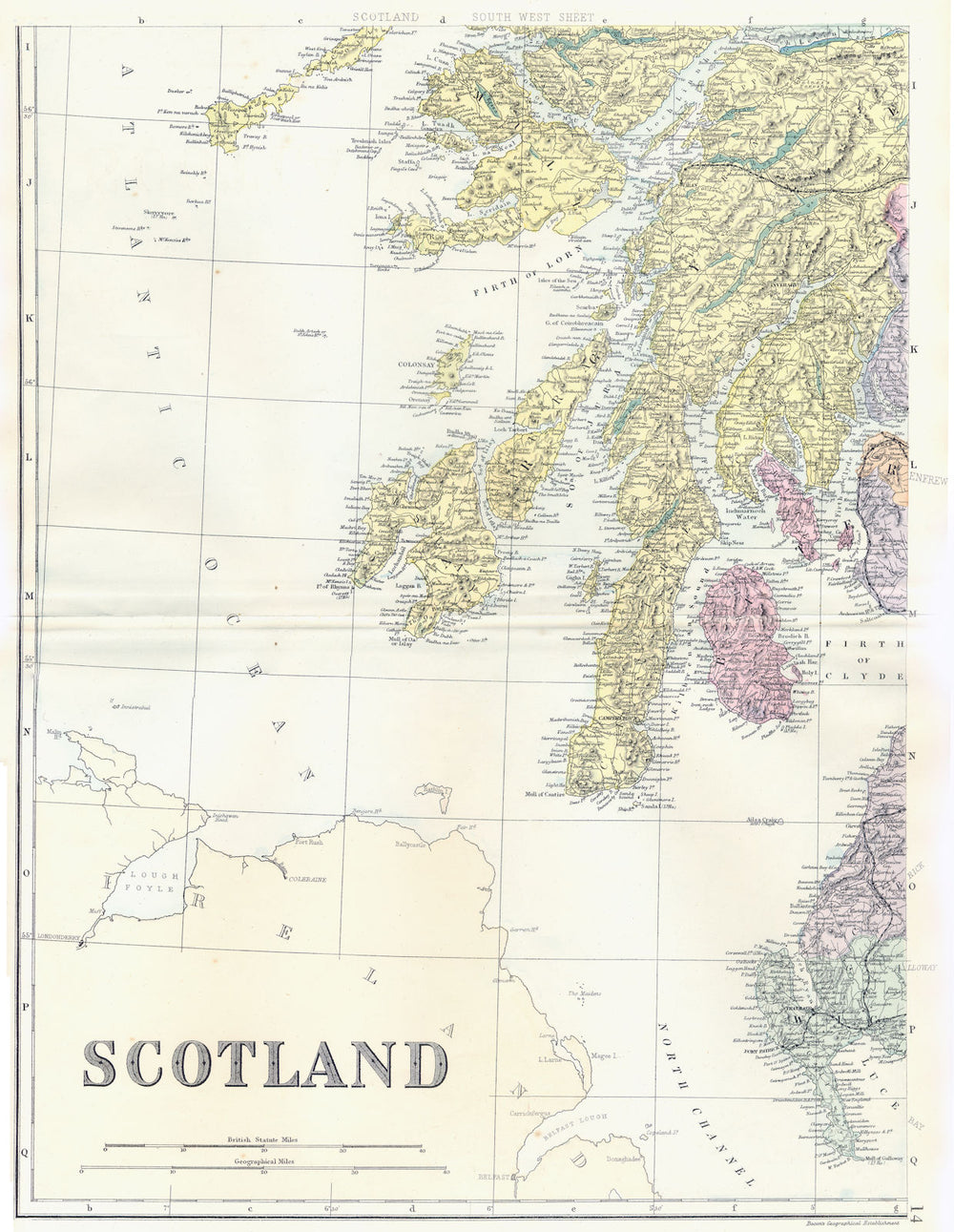 SCOTLAND South West. Firth of Clyde Lorn Kintyre Islay Jura Mull.Bacon 1895 map