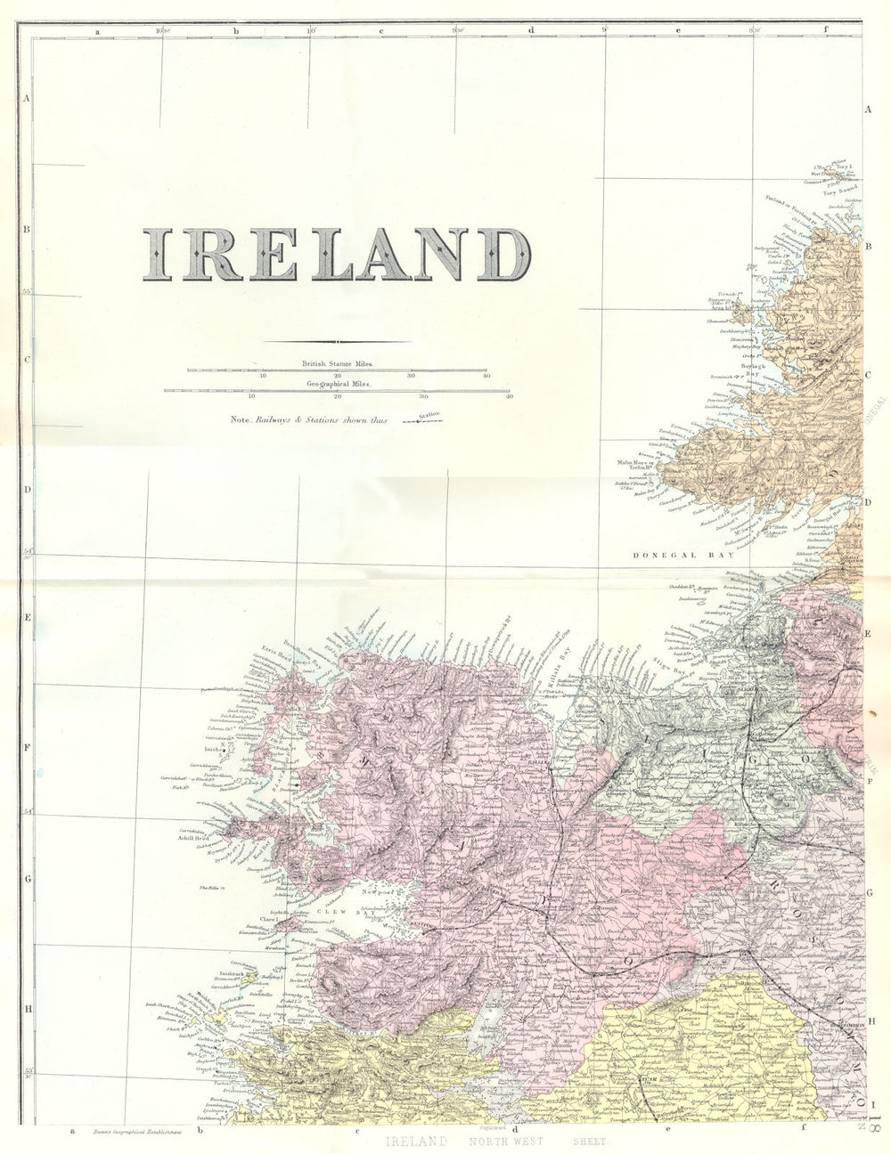 IRELAND. North West sheet. Mayo Sligo. Bacon 1895 old antique map plan chart