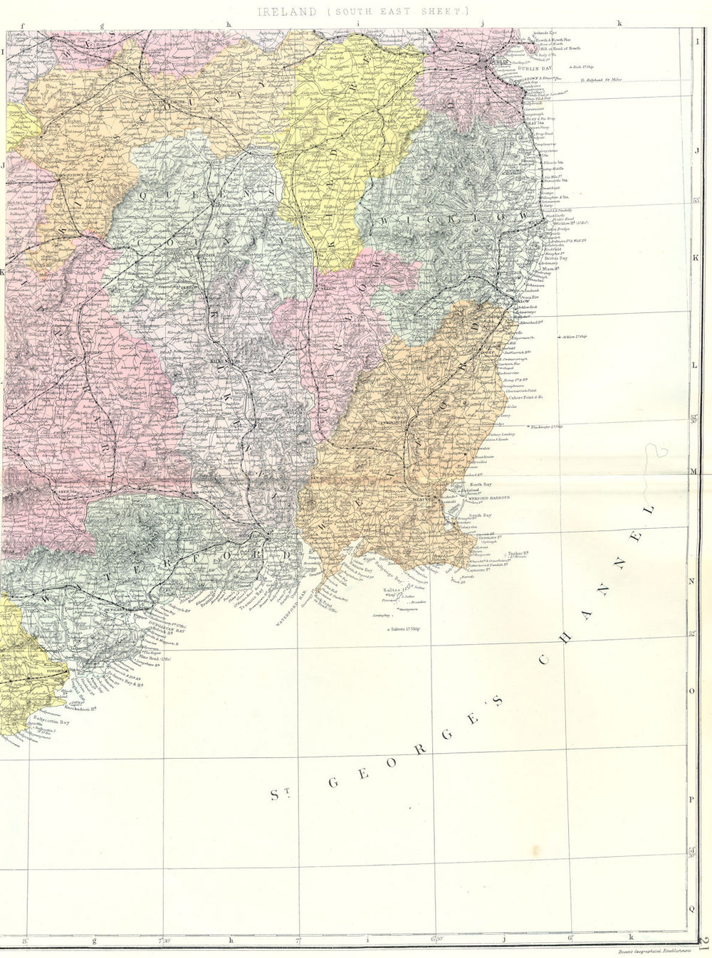 IRELAND SE.LEINSTER.Waterford Wexford Wicklow Kilkenny &c Dublin.Bacon 1895 map