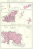 CHANNEL ISLANDS. Alderney; Guernsey and Sark; Jersey. Bacon 1895 old map