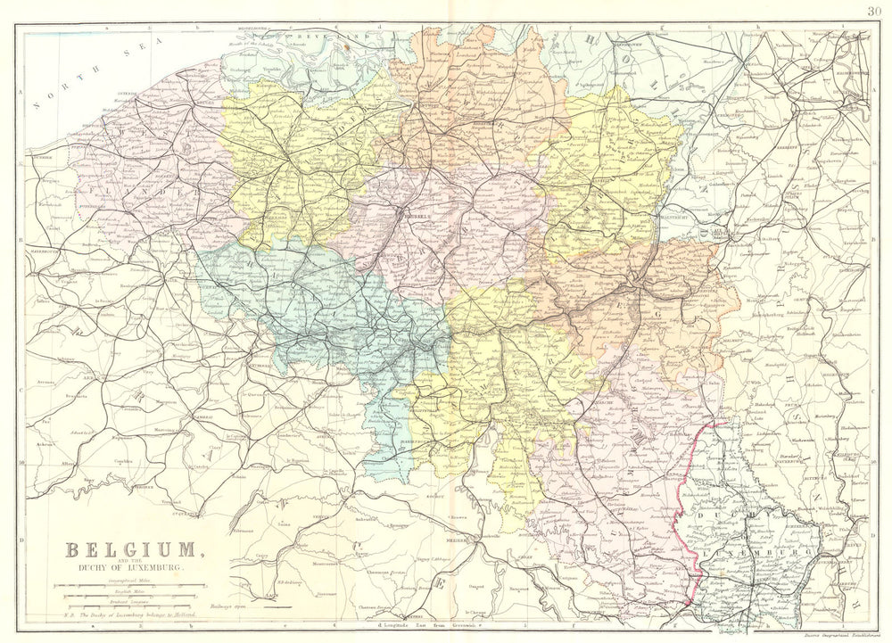BELGIUM. Belgium and the Duchy of Luxemburg. Bacon 1895 old antique map chart