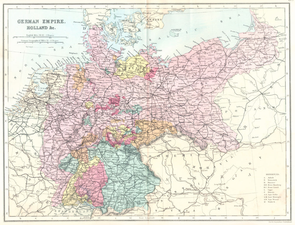 GERMANY. German Empire,Holland &c. Bacon 1895 old antique map plan chart