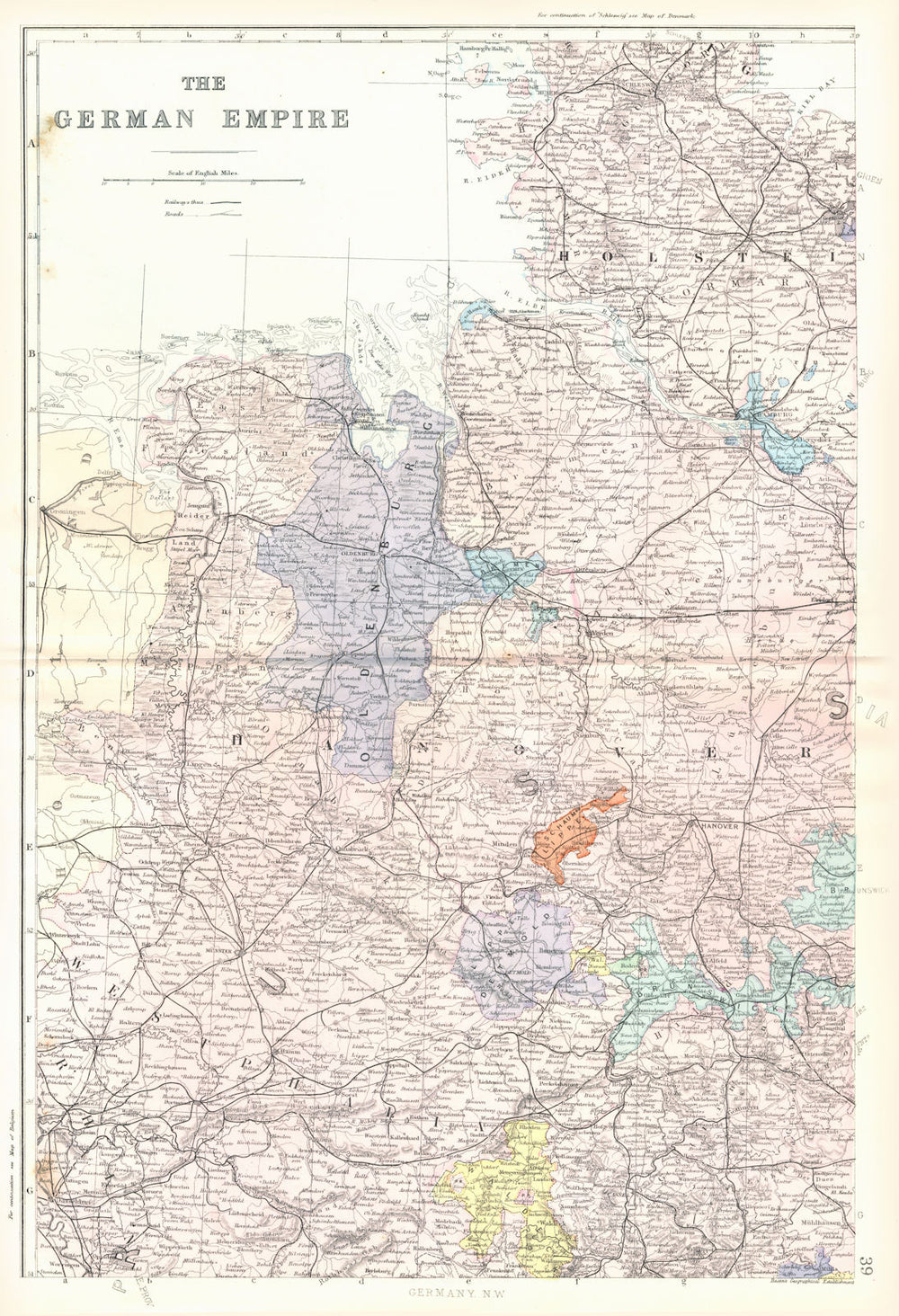 GERMANY. German Empire NW. Hanover Westphalia Oldenburg Holstein.Bacon 1895 map