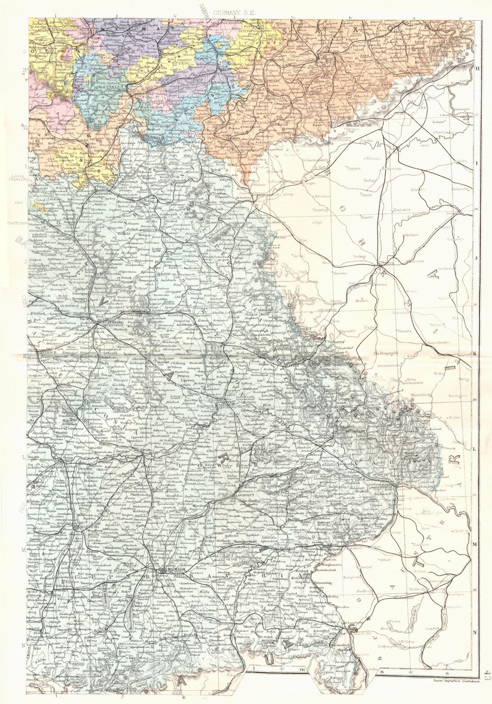 BAVARIA. German Empire South East. Bavaria Munich Nurnberg. Bacon 1895 old map