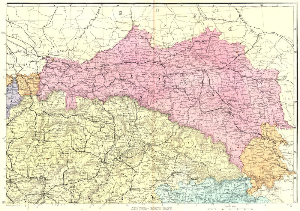 AUSTRIA-HUNGARY NE. GALICIA Hungary Poland Ukraine Slovakia. Bacon 1895 map