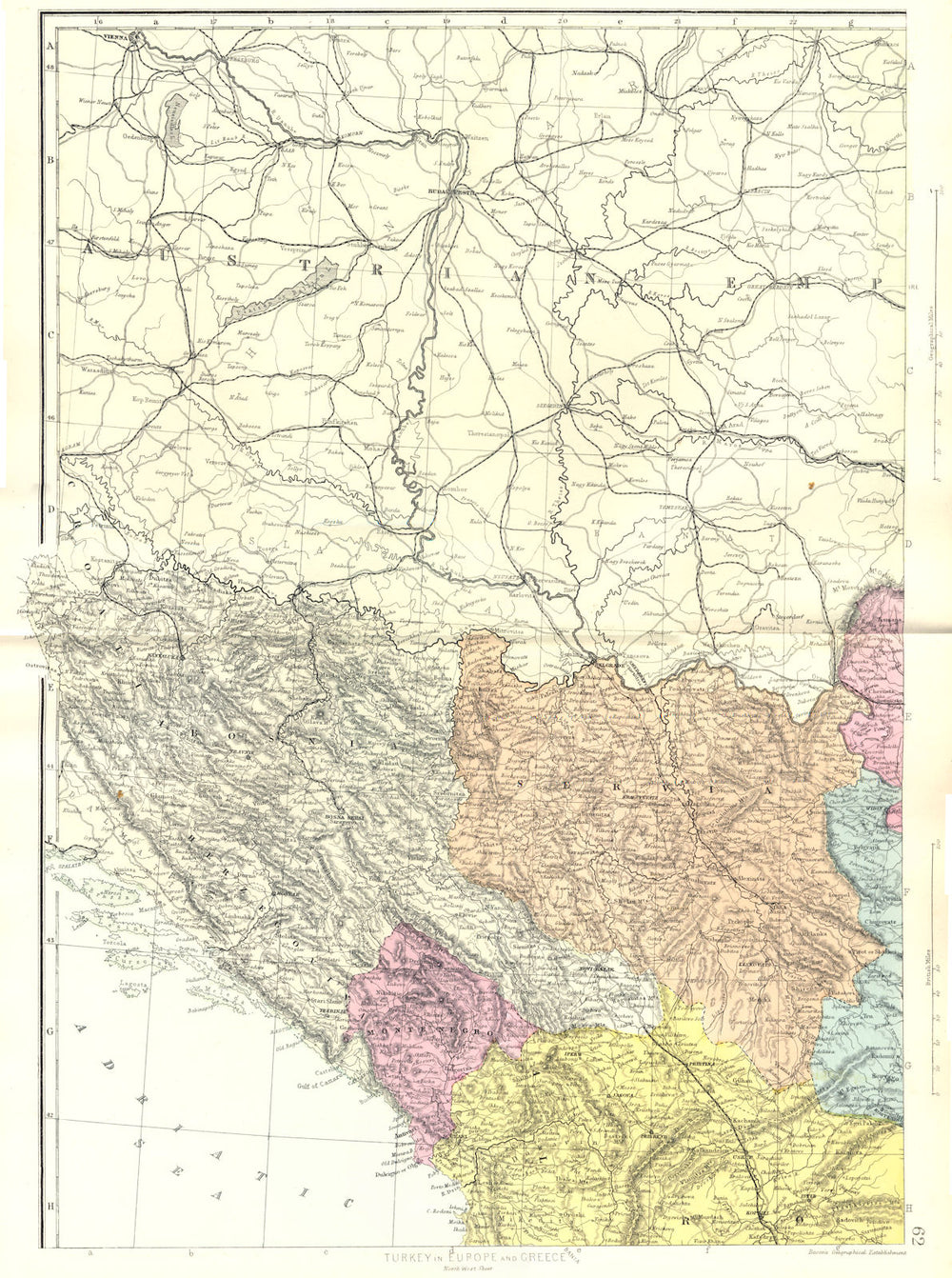 BALKANS NW. Serbia Bosnia Herzegovina Montenegro Albania Kosovo. Bacon 1895 map