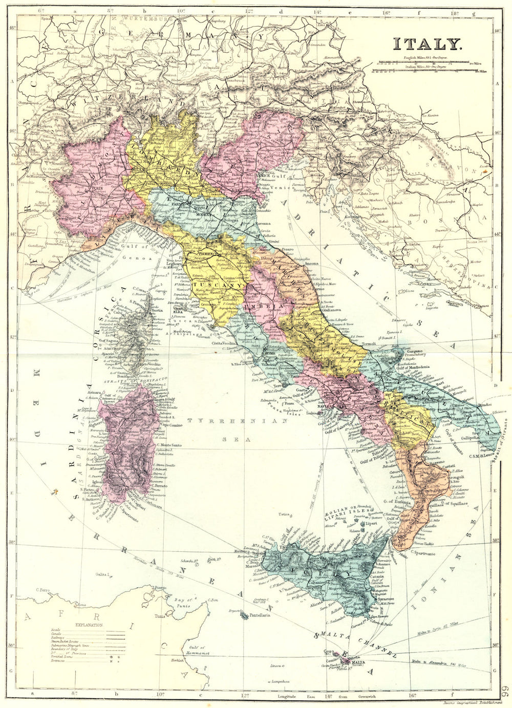 ITALY. Italy. Bacon 1895 old antique vintage map plan chart
