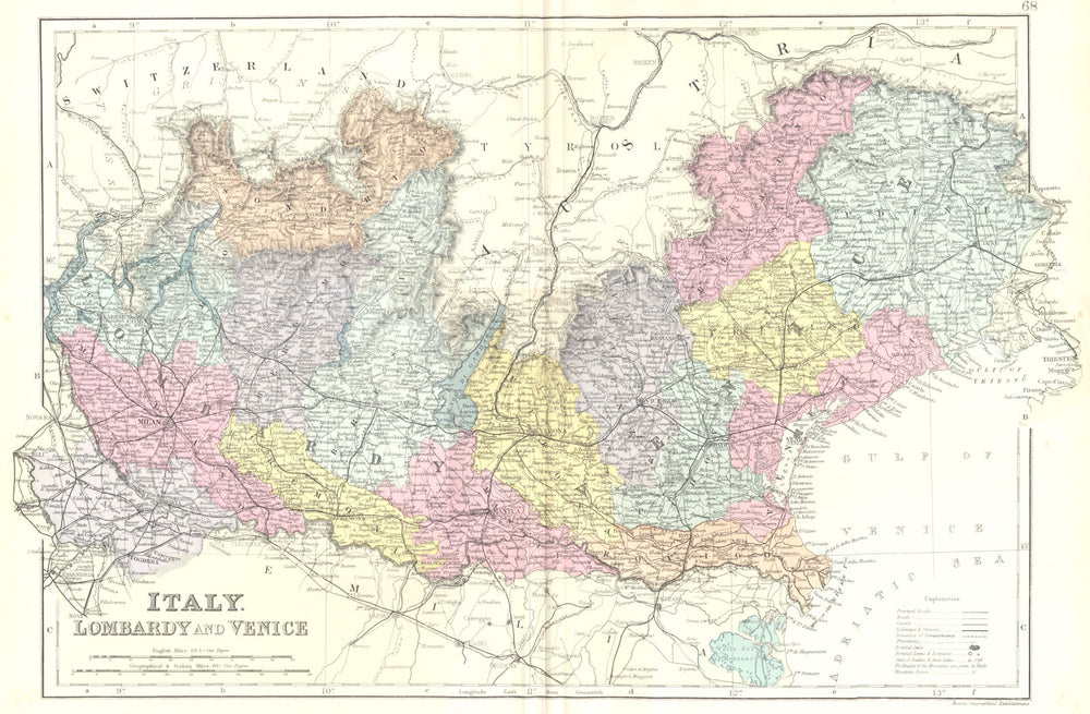 ITALY NORTH EAST. Lombardy Venice. Bacon 1895 old antique map plan chart